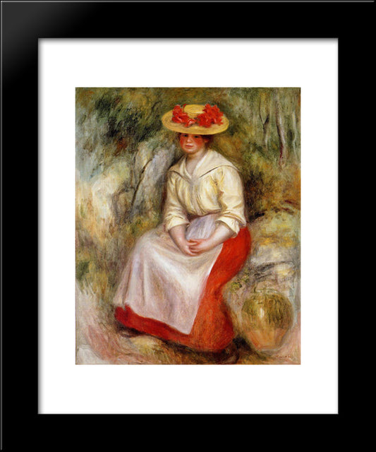 Gabrielle In A Straw Hat 20x24 Black Modern Wood Framed Art Print Poster by Renoir, Pierre Auguste