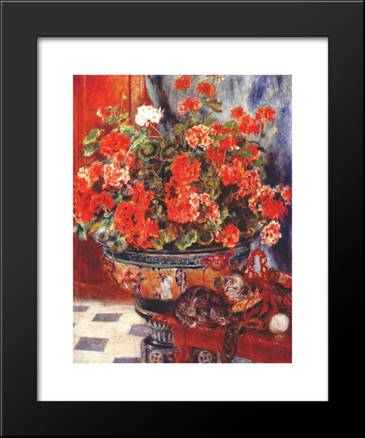 Geraniums And Cats 20x24 Black Modern Wood Framed Art Print Poster by Renoir, Pierre Auguste
