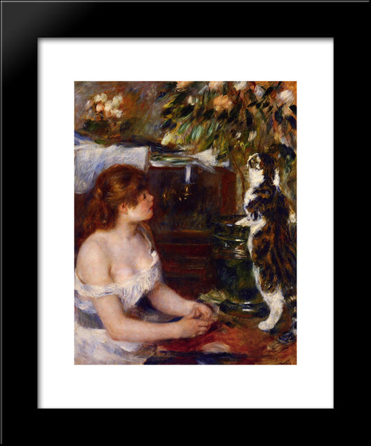Girl And Cat 20x24 Black Modern Wood Framed Art Print Poster by Renoir, Pierre Auguste