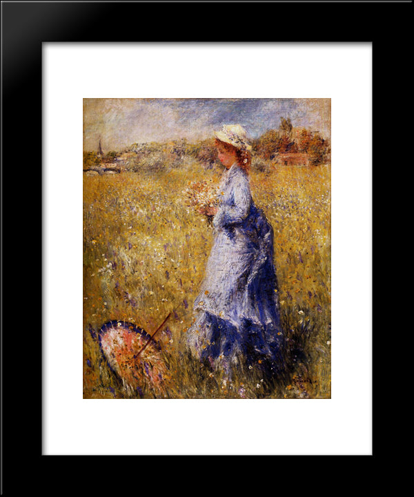 Girl Gathering Flowers 20x24 Black Modern Wood Framed Art Print Poster by Renoir, Pierre Auguste