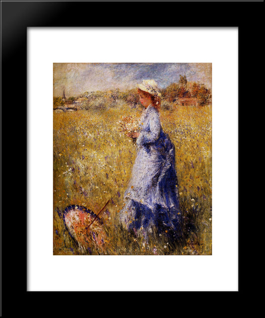 Girl Gathering Flowers 20x24 Black Modern Wood Framed Art Print Poster by Renoir, Pierre Auguste