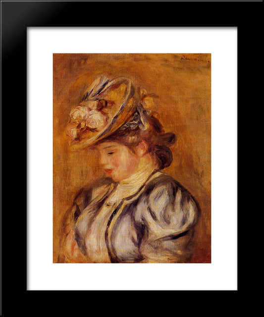 Girl In A Flowery Hat 20x24 Black Modern Wood Framed Art Print Poster by Renoir, Pierre Auguste