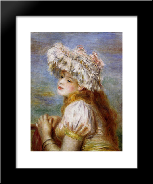 Girl In A Lace Hat 20x24 Black Modern Wood Framed Art Print Poster by Renoir, Pierre Auguste