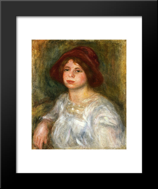 Girl In A Red Hat 20x24 Black Modern Wood Framed Art Print Poster by Renoir, Pierre Auguste