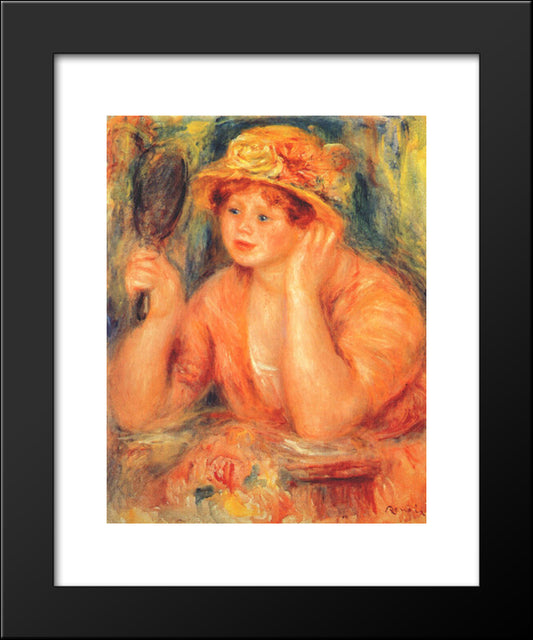 Girl Looking Into A Mirror 20x24 Black Modern Wood Framed Art Print Poster by Renoir, Pierre Auguste