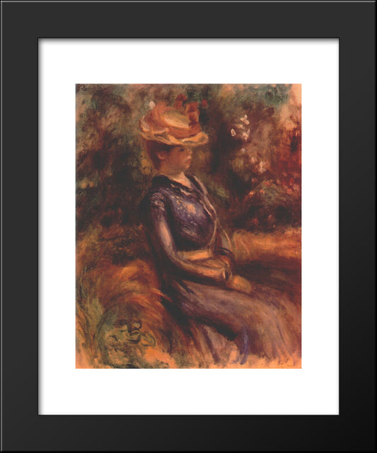 Girl Wearing A Straw Hat 20x24 Black Modern Wood Framed Art Print Poster by Renoir, Pierre Auguste