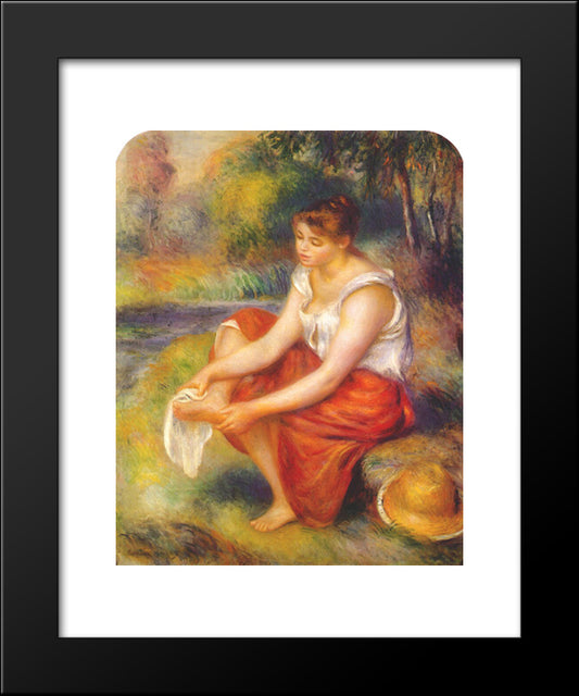 Girl Wiping Her Feet 20x24 Black Modern Wood Framed Art Print Poster by Renoir, Pierre Auguste