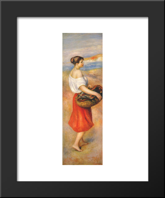 Girl With A Basket Of Fish 20x24 Black Modern Wood Framed Art Print Poster by Renoir, Pierre Auguste