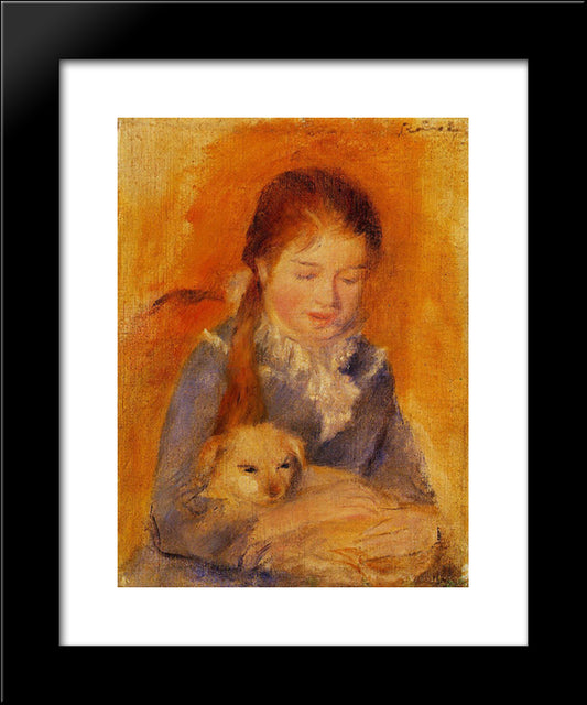 Girl With A Dog 20x24 Black Modern Wood Framed Art Print Poster by Renoir, Pierre Auguste