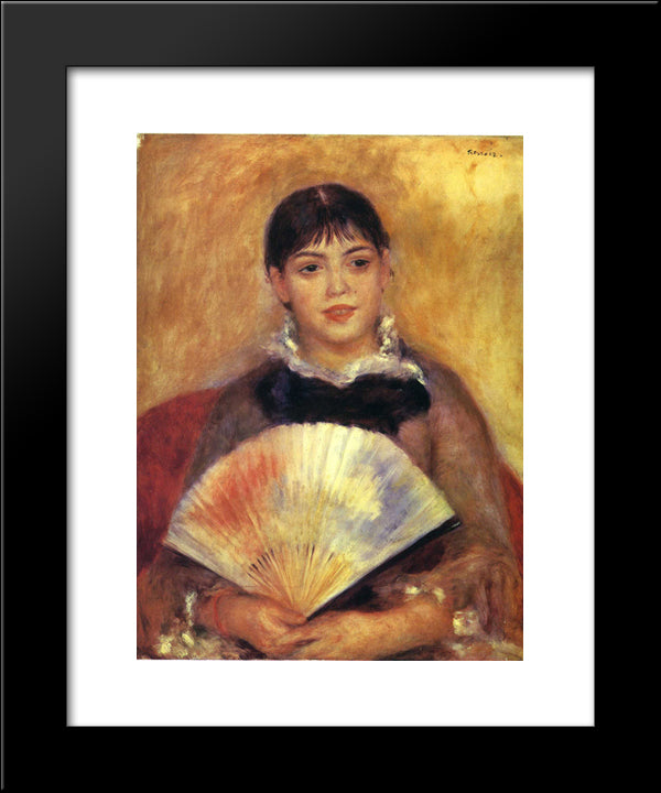 Girl With A Fan ( Alphonsine Fournaise) 20x24 Black Modern Wood Framed Art Print Poster by Renoir, Pierre Auguste