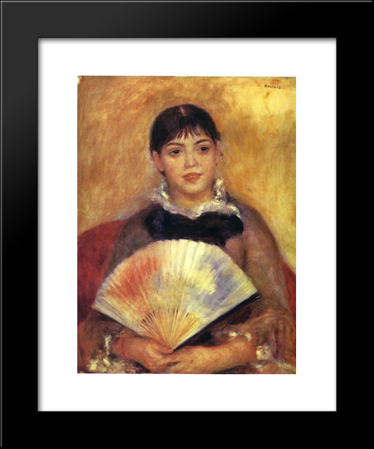 Girl With A Fan ( Alphonsine Fournaise) 20x24 Black Modern Wood Framed Art Print Poster by Renoir, Pierre Auguste
