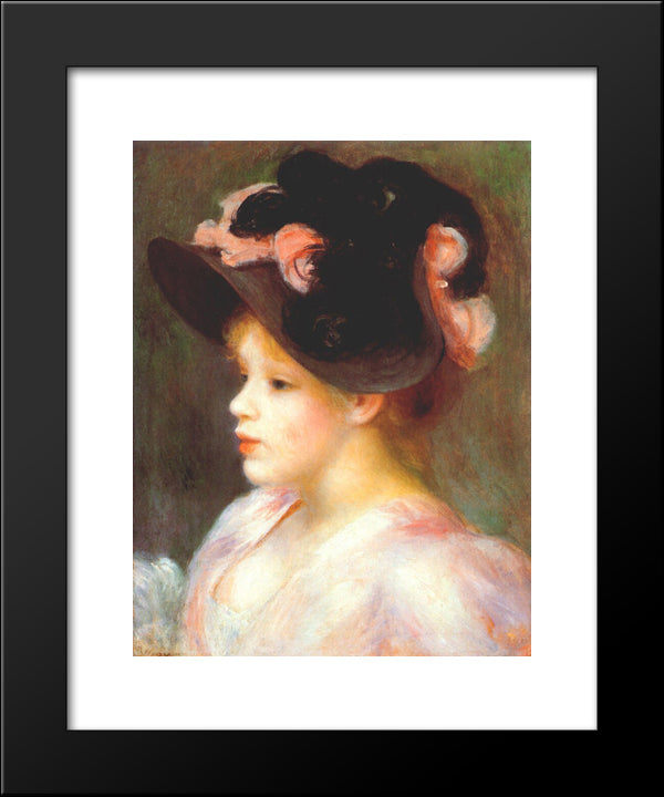 Girl With A Pink And Black Hat 20x24 Black Modern Wood Framed Art Print Poster by Renoir, Pierre Auguste