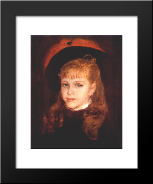 Girl With A Pink Feather 20x24 Black Modern Wood Framed Art Print Poster by Renoir, Pierre Auguste