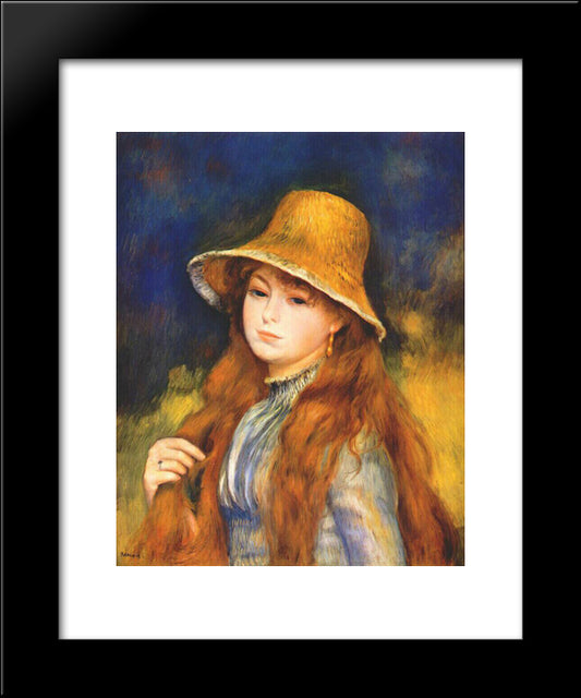 Girl With A Straw Hat 20x24 Black Modern Wood Framed Art Print Poster by Renoir, Pierre Auguste