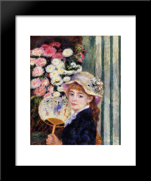 Girl With Fan 20x24 Black Modern Wood Framed Art Print Poster by Renoir, Pierre Auguste