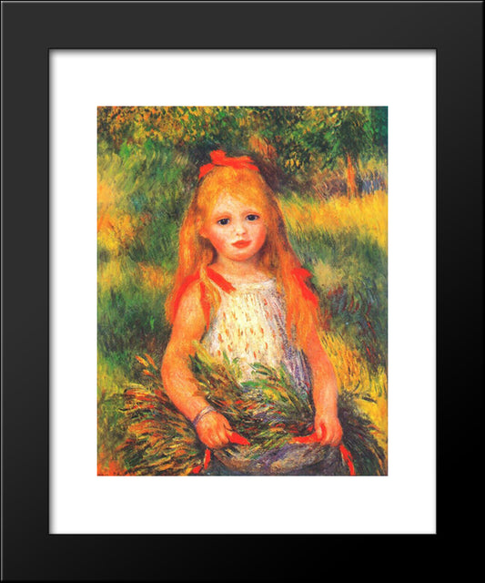 Girl With Flowers 20x24 Black Modern Wood Framed Art Print Poster by Renoir, Pierre Auguste