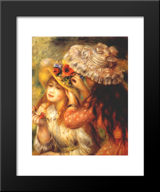 Girls Putting Flowers On Their Hats 20x24 Black Modern Wood Framed Art Print Poster by Renoir, Pierre Auguste