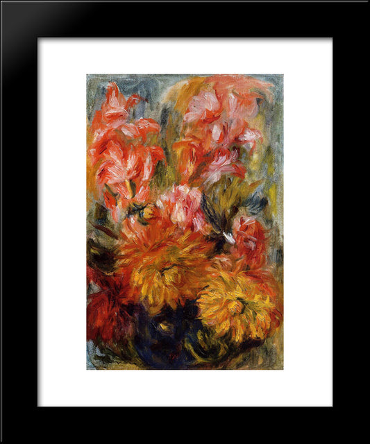 Gladiolas In A Blue Vase 20x24 Black Modern Wood Framed Art Print Poster by Renoir, Pierre Auguste