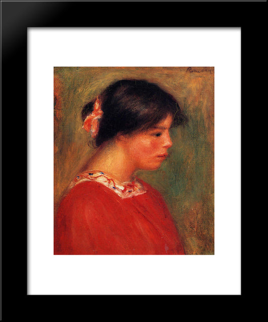 Head Of A Woman In Red 20x24 Black Modern Wood Framed Art Print Poster by Renoir, Pierre Auguste