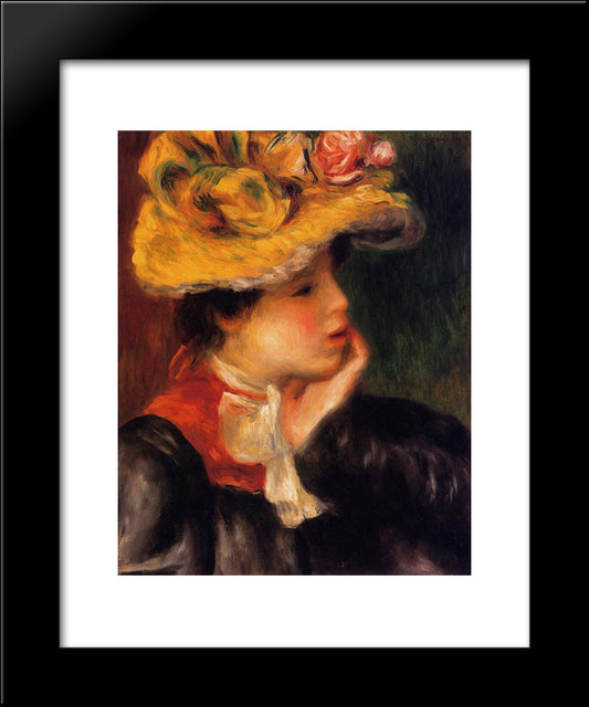 Head Of A Young Woman (Yellow Hat) 20x24 Black Modern Wood Framed Art Print Poster by Renoir, Pierre Auguste