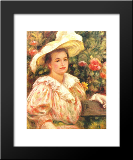Lady With White Hat 20x24 Black Modern Wood Framed Art Print Poster by Renoir, Pierre Auguste
