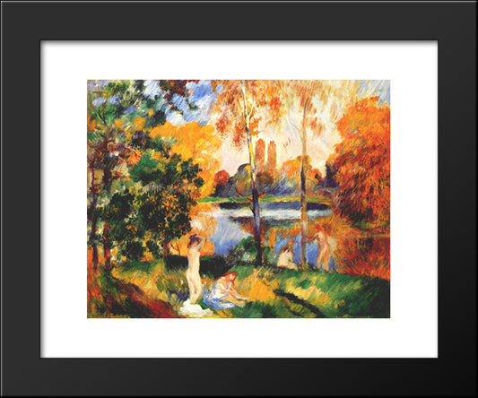 Landscape With Female Bathers 20x24 Black Modern Wood Framed Art Print Poster by Renoir, Pierre Auguste