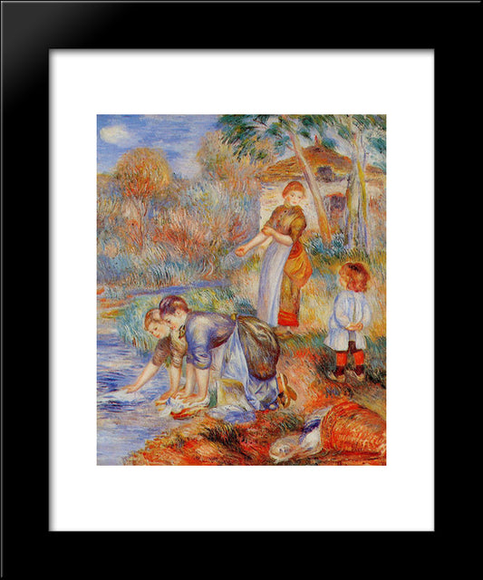 Laundresses 20x24 Black Modern Wood Framed Art Print Poster by Renoir, Pierre Auguste
