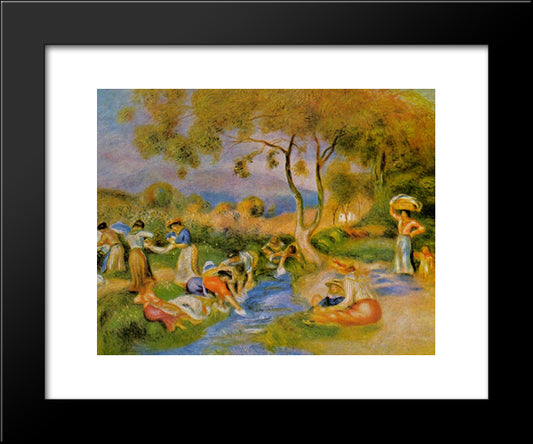 Laundresses At Cagnes 20x24 Black Modern Wood Framed Art Print Poster by Renoir, Pierre Auguste