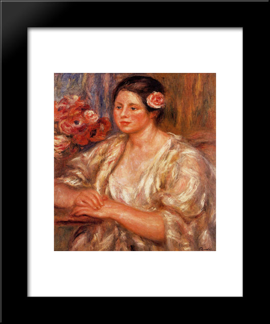 Madelaine In A White Blouse And A Bouquet Of Flowers 20x24 Black Modern Wood Framed Art Print Poster by Renoir, Pierre Auguste