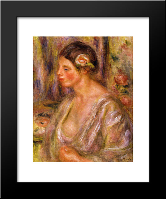 Madeline Wearing A Rose 20x24 Black Modern Wood Framed Art Print Poster by Renoir, Pierre Auguste
