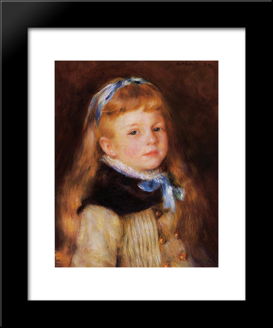 Mademoiselle Grimprel In A Blue Ribbon 20x24 Black Modern Wood Framed Art Print Poster by Renoir, Pierre Auguste