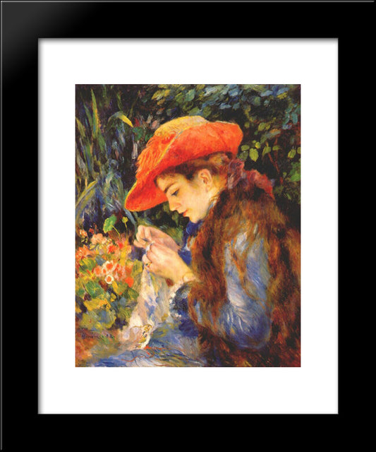 Marie Therese Durand Ruel Sewing 20x24 Black Modern Wood Framed Art Print Poster by Renoir, Pierre Auguste