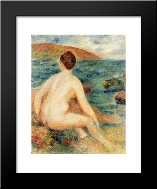 Nude Bather Seated By The Sea 20x24 Black Modern Wood Framed Art Print Poster by Renoir, Pierre Auguste