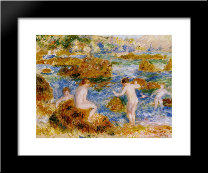 Nude Boys On The Rocks At Guernsey 20x24 Black Modern Wood Framed Art Print Poster by Renoir, Pierre Auguste