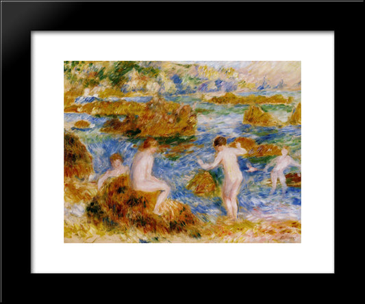 Nude Boys On The Rocks At Guernsey 20x24 Black Modern Wood Framed Art Print Poster by Renoir, Pierre Auguste