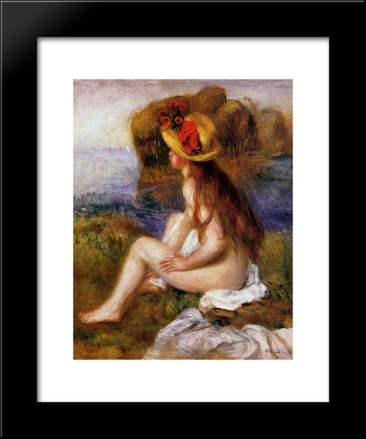 Nude In A Straw Hat 20x24 Black Modern Wood Framed Art Print Poster by Renoir, Pierre Auguste