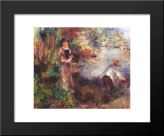 On The Banks Of The Seine At Agenteuil 20x24 Black Modern Wood Framed Art Print Poster by Renoir, Pierre Auguste