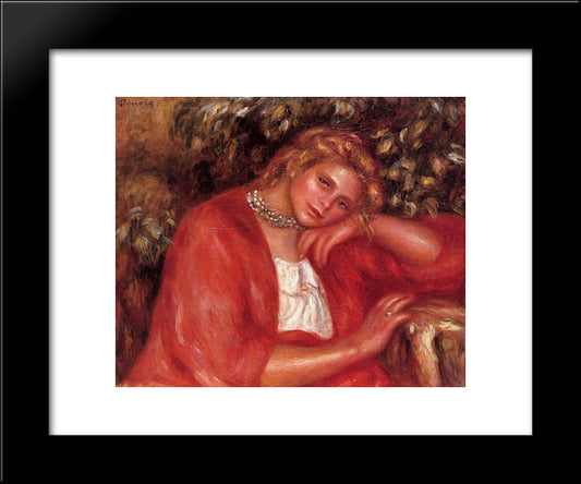Pensive Young Woman Leaning On Her Elbow 20x24 Black Modern Wood Framed Art Print Poster by Renoir, Pierre Auguste
