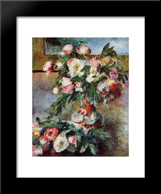 Peonies 20x24 Black Modern Wood Framed Art Print Poster by Renoir, Pierre Auguste
