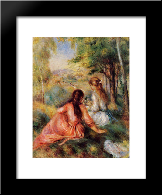 Picking Flowers (In The Field) 20x24 Black Modern Wood Framed Art Print Poster by Renoir, Pierre Auguste