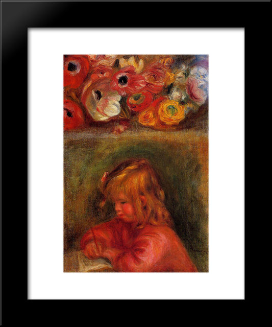 Portrait Of Coco And Flowers 20x24 Black Modern Wood Framed Art Print Poster by Renoir, Pierre Auguste