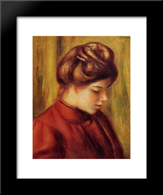 Profile Of A Woman In A Red Blouse 20x24 Black Modern Wood Framed Art Print Poster by Renoir, Pierre Auguste