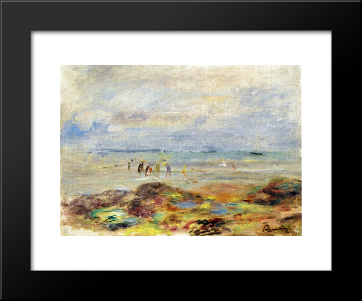 Rocks With Shrimp Fishermen 20x24 Black Modern Wood Framed Art Print Poster by Renoir, Pierre Auguste