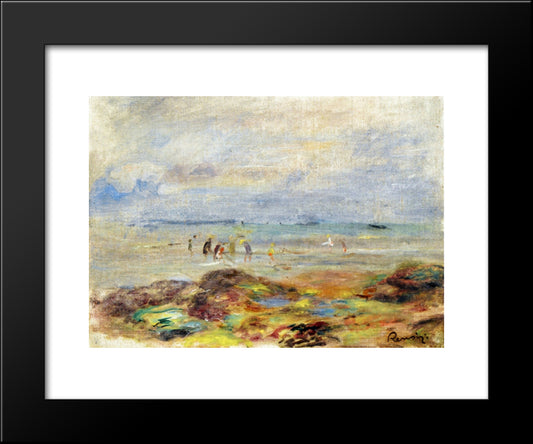Rocks With Shrimp Fishermen 20x24 Black Modern Wood Framed Art Print Poster by Renoir, Pierre Auguste