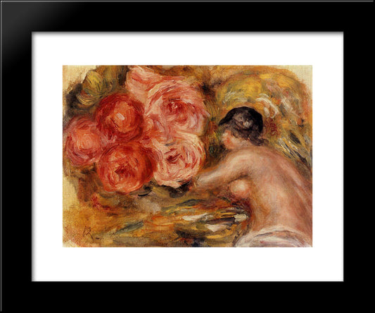 Roses And Study Of Gabrielle 20x24 Black Modern Wood Framed Art Print Poster by Renoir, Pierre Auguste