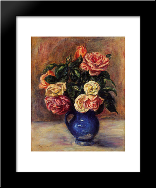Roses In A Blue Vase 20x24 Black Modern Wood Framed Art Print Poster by Renoir, Pierre Auguste