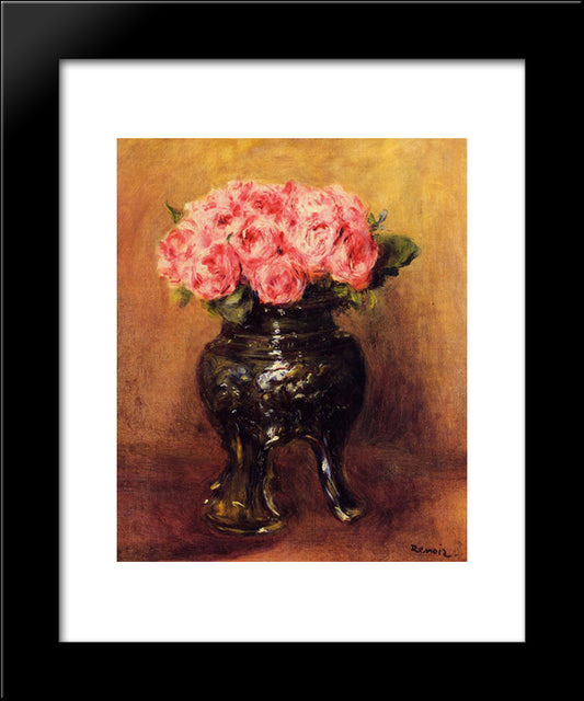 Roses In A China Vase 20x24 Black Modern Wood Framed Art Print Poster by Renoir, Pierre Auguste