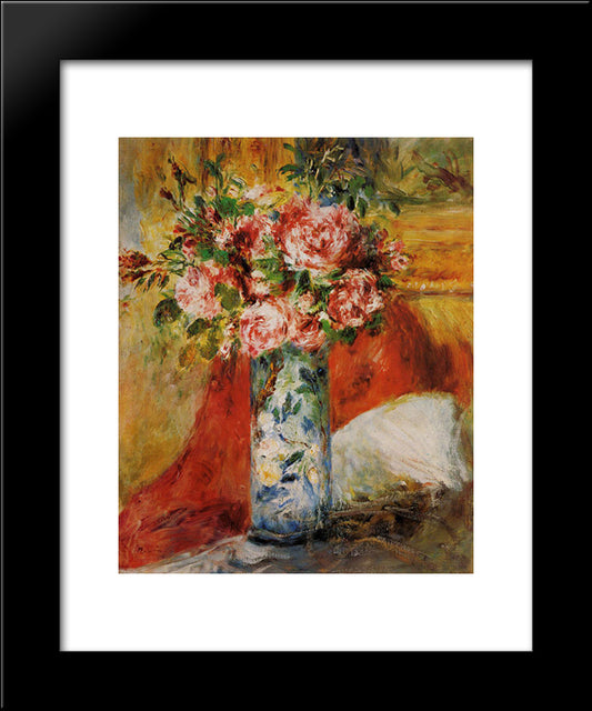 Roses In A Vase 20x24 Black Modern Wood Framed Art Print Poster by Renoir, Pierre Auguste