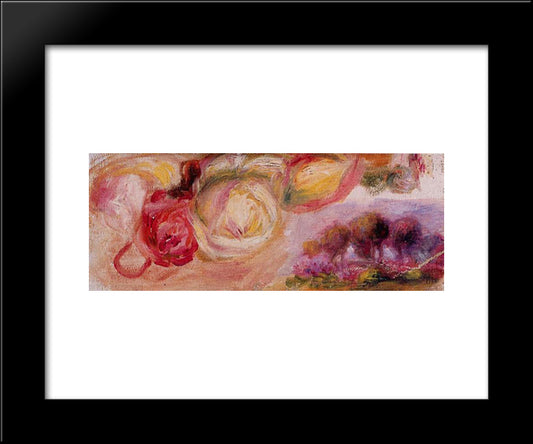 Roses With A Landscape 20x24 Black Modern Wood Framed Art Print Poster by Renoir, Pierre Auguste
