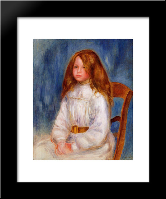 Seated Little Girl With A Blue Background 20x24 Black Modern Wood Framed Art Print Poster by Renoir, Pierre Auguste